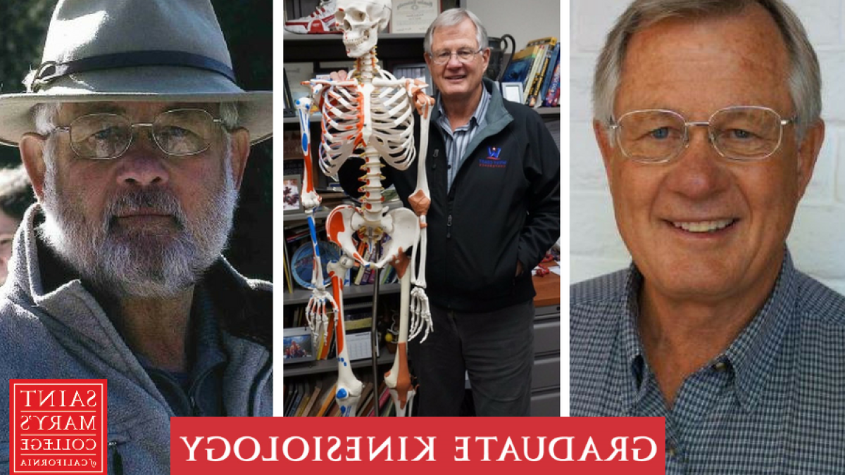 Three photos of Dr. Craig Johnson: two 教师 profile photos (one in an Indiana Jones-esque hat) and one of him posing with a Kinesiology department skeletal model.